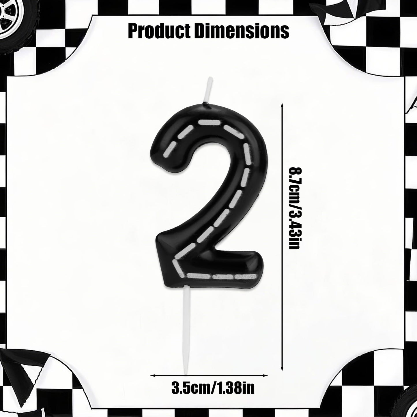 Birthday Number Candles, Black White Numeral Birthday Candles Racing Cars Themed Cake Decoration Cake Topper for Bday Anniversary Wedding (Number 2) BST326L