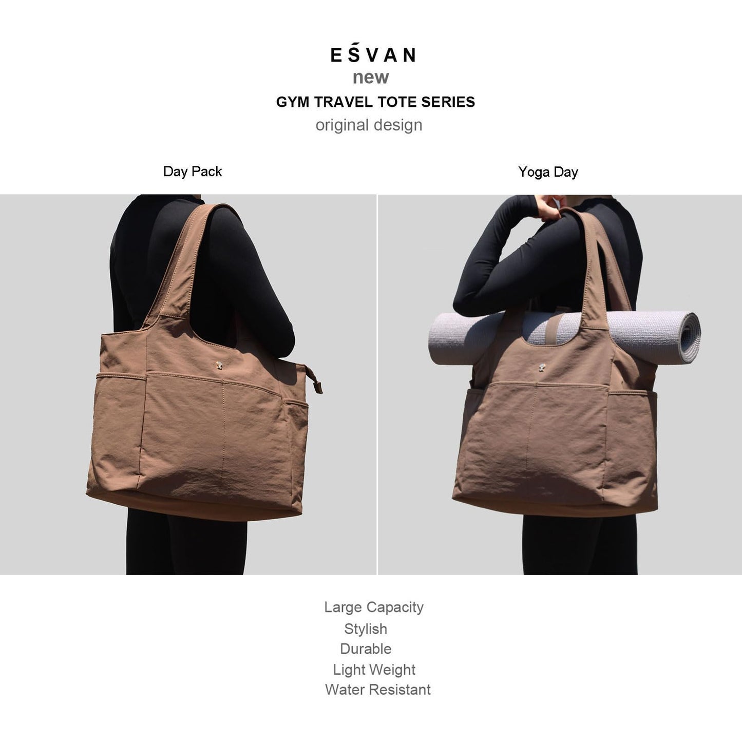 ESVAN Yoga Tote Bag Mat bag Women Shoulder Bags Carryall Tote for Travel Office Workout Gym Nurse Beach BST326H