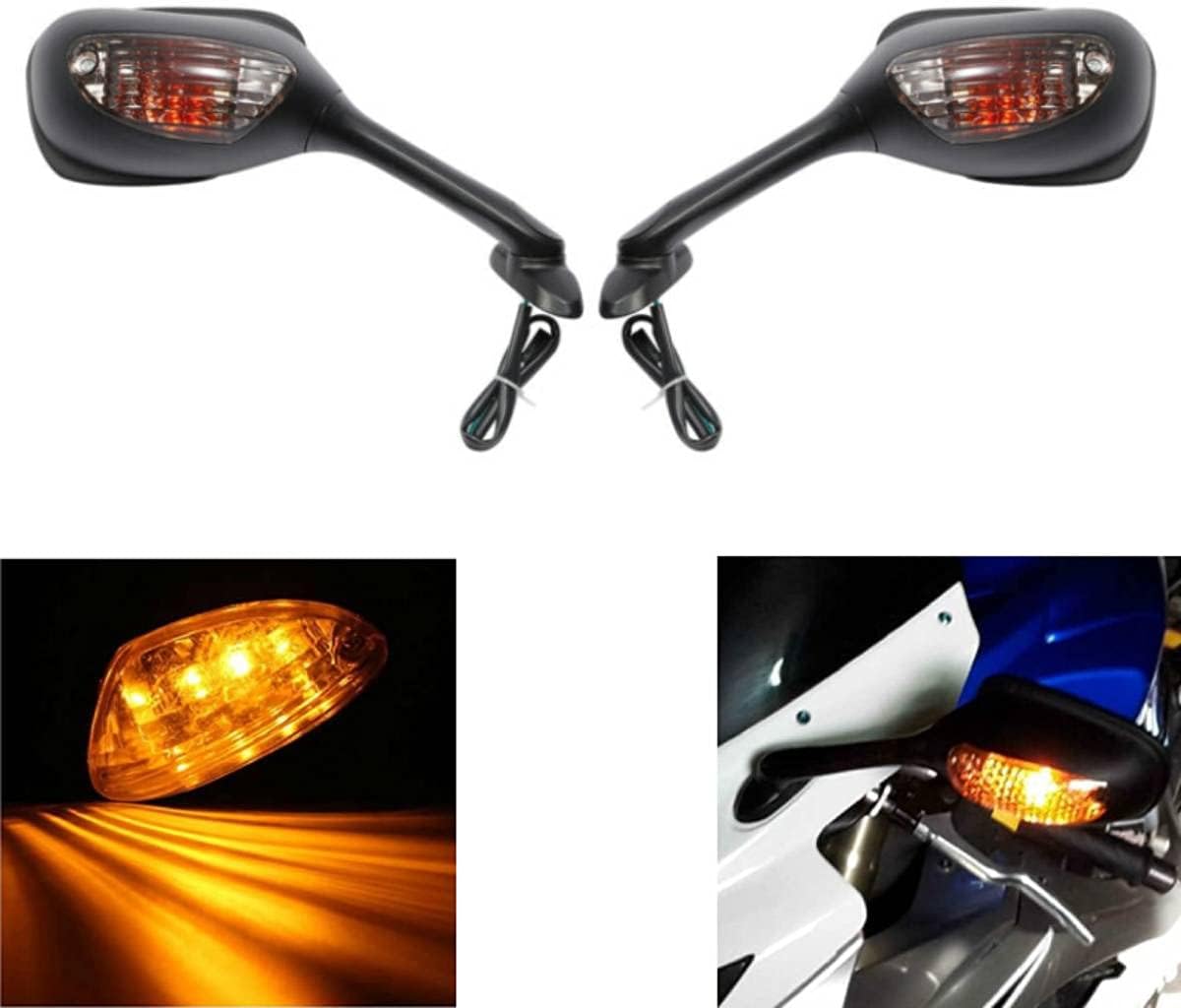 MZS Motorcycle Turn Signal Mirrors Rear View Side Integrated Light Black Compatible with GSXR600 GSXR750 GSXR 600 750 06-18 / GSXR1000 GSXR 1000 02-17 / SV650 SV650S 03-08 / SV1000 SV1000S 03-07
