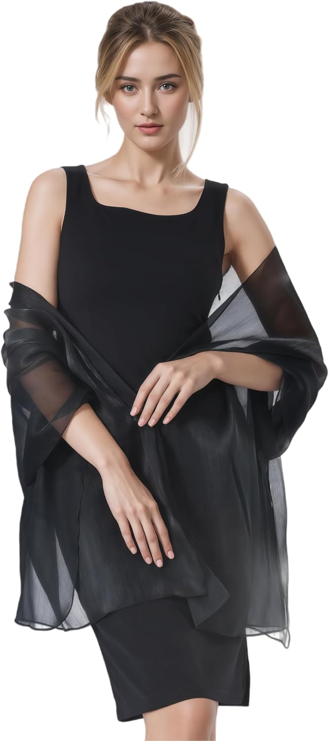Women Sheer Crepe Shawl - Lightweight Soft Shimmer Wrap for Evening Party, Travel & Festival - Versatile Elegant WN420