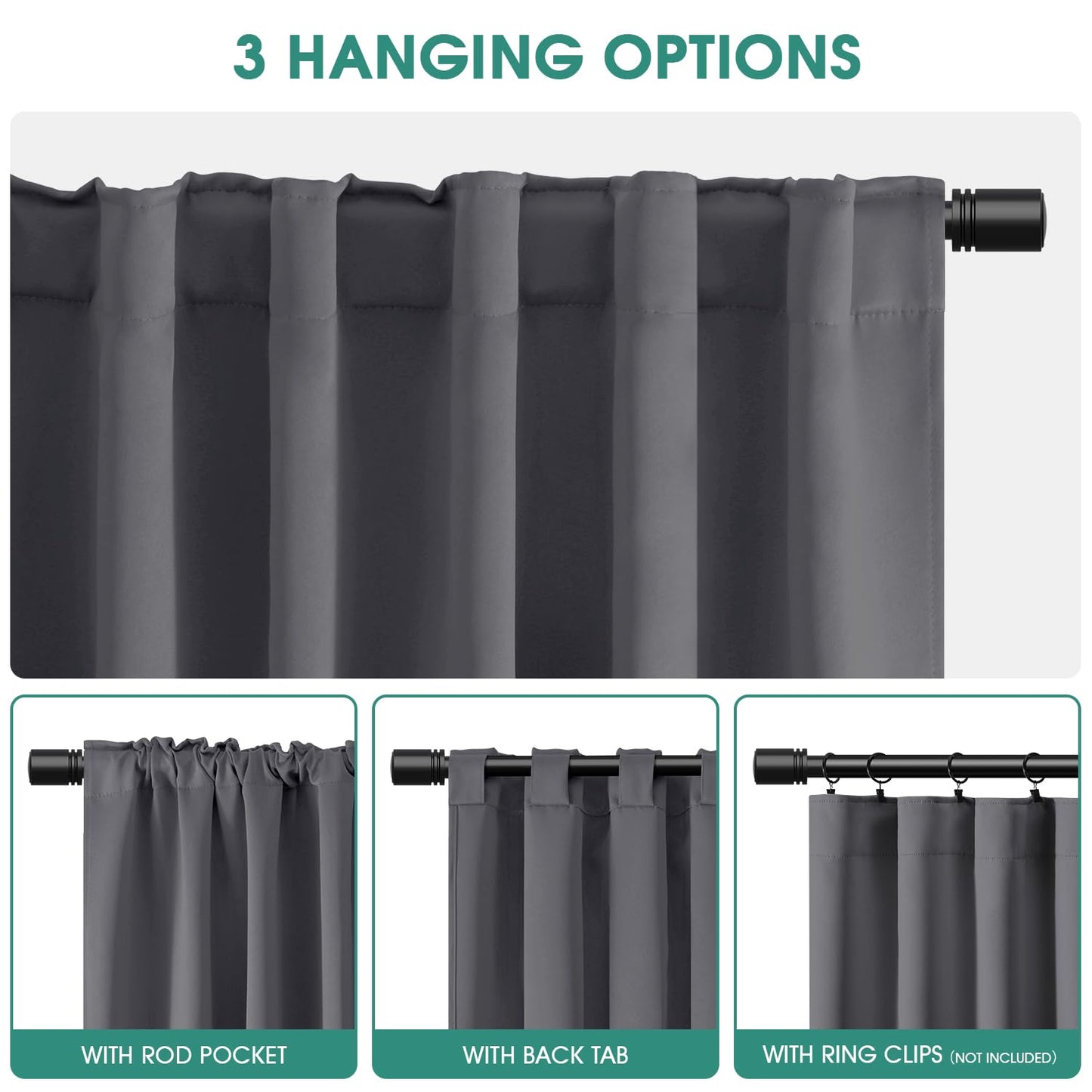 HOMEIDEAS Blackout Curtains, 2 Pages Grey Gray Room Darkening Bedroom Pinch Pleated Curtains Thermal Insulated Back Tab Rod Pocket Drapes for Bedroom, W52 x L63 BST326H