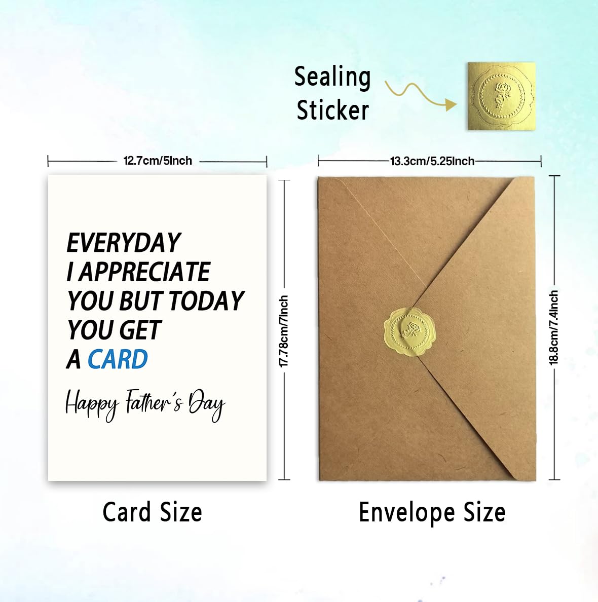 Funny Fathers Day Card for Dad, Fathers Day Gift for Dad, with Kraft Envelope and Gold Seal Sticker BST220