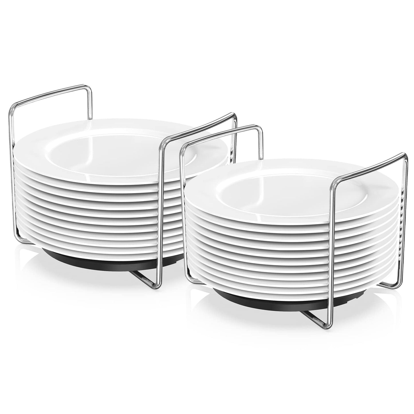 Plate Organizer for Kitchen Counter Bamboo Dish Racks for Cabinet Plate Holder for Kitchen Drawer Storage 2 Pack Adjustable for 6.75" to 8.5" Stainless Steel 304 Portable Handle BST220