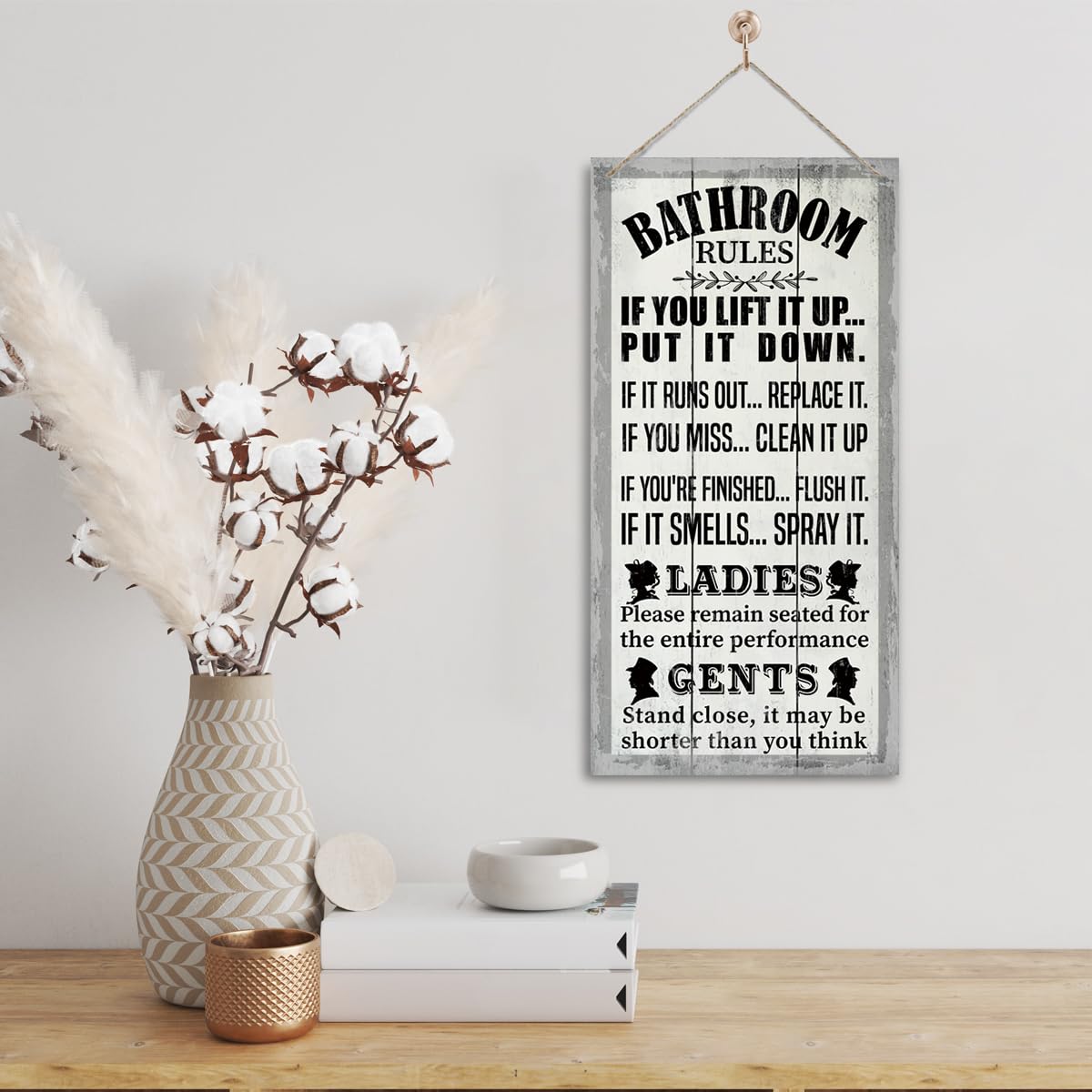 Rustic & Funny Bathroom Signs - Western & Farmhouse Bathroom Rules Wall Decor E1 BST202