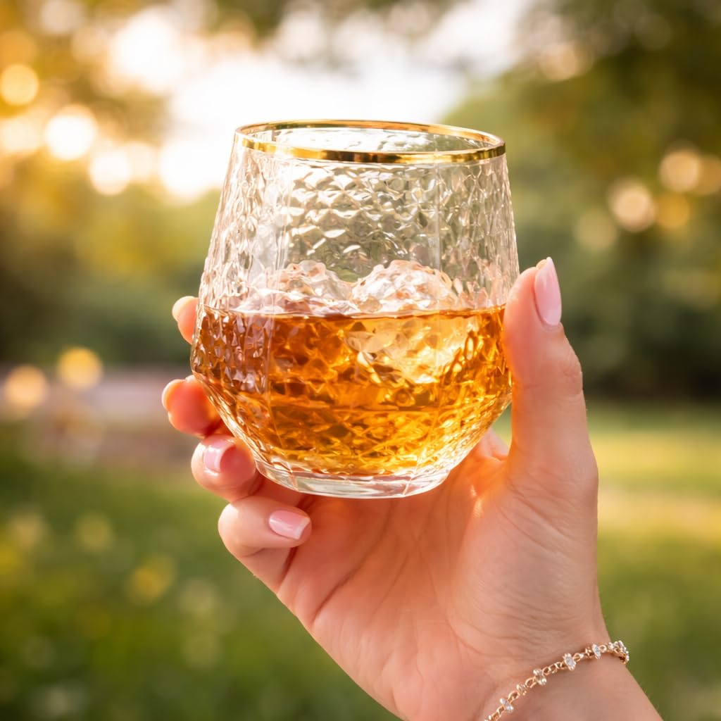 Oojami 40 Pack Diamond Disposable Plastic Wine Glasses 12oz for Parties | Stemless Wine Cups, Champagne Cocktail Whiskey - Shatterproof Unbreakable Reusable Recyclable BPA-Free, Weddings Birthday BST220