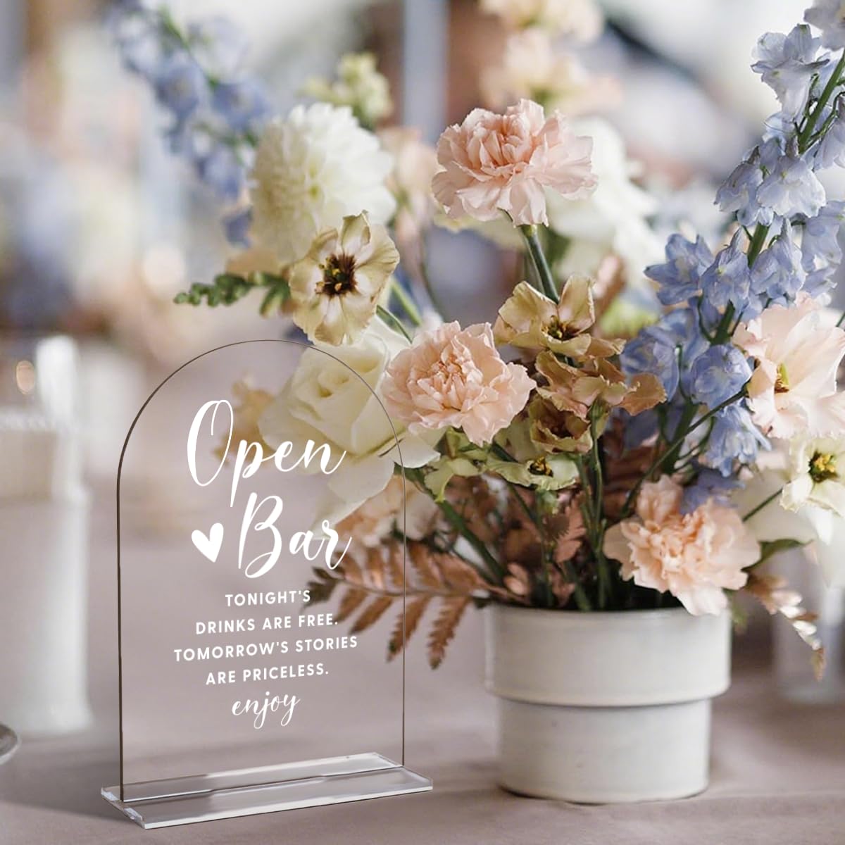 Acrylic Wedding Signs, Bridal Shower Decorations, Modern Arched Round Top Acrylic Table Top Sign with Holder for Wedding Reception Party Dinner - Can't Wait to See What Develops (Clear) BST326L