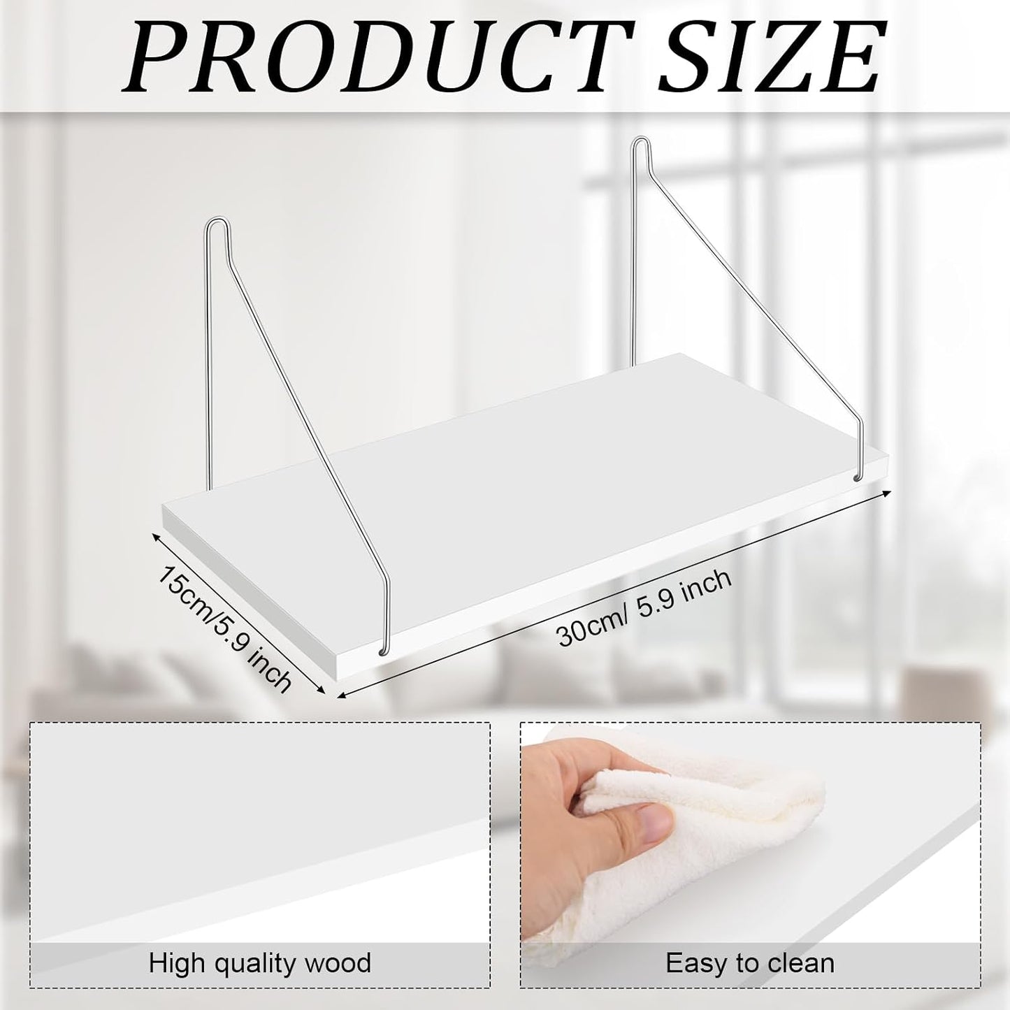 DERTE Projector Shelf for Wall 12x6 Inch Wall Mount Shelf Wood Floating Organizer Accessories for Projector Router Modem Cable Box in Kitchen Bathroom Office (White) BST202