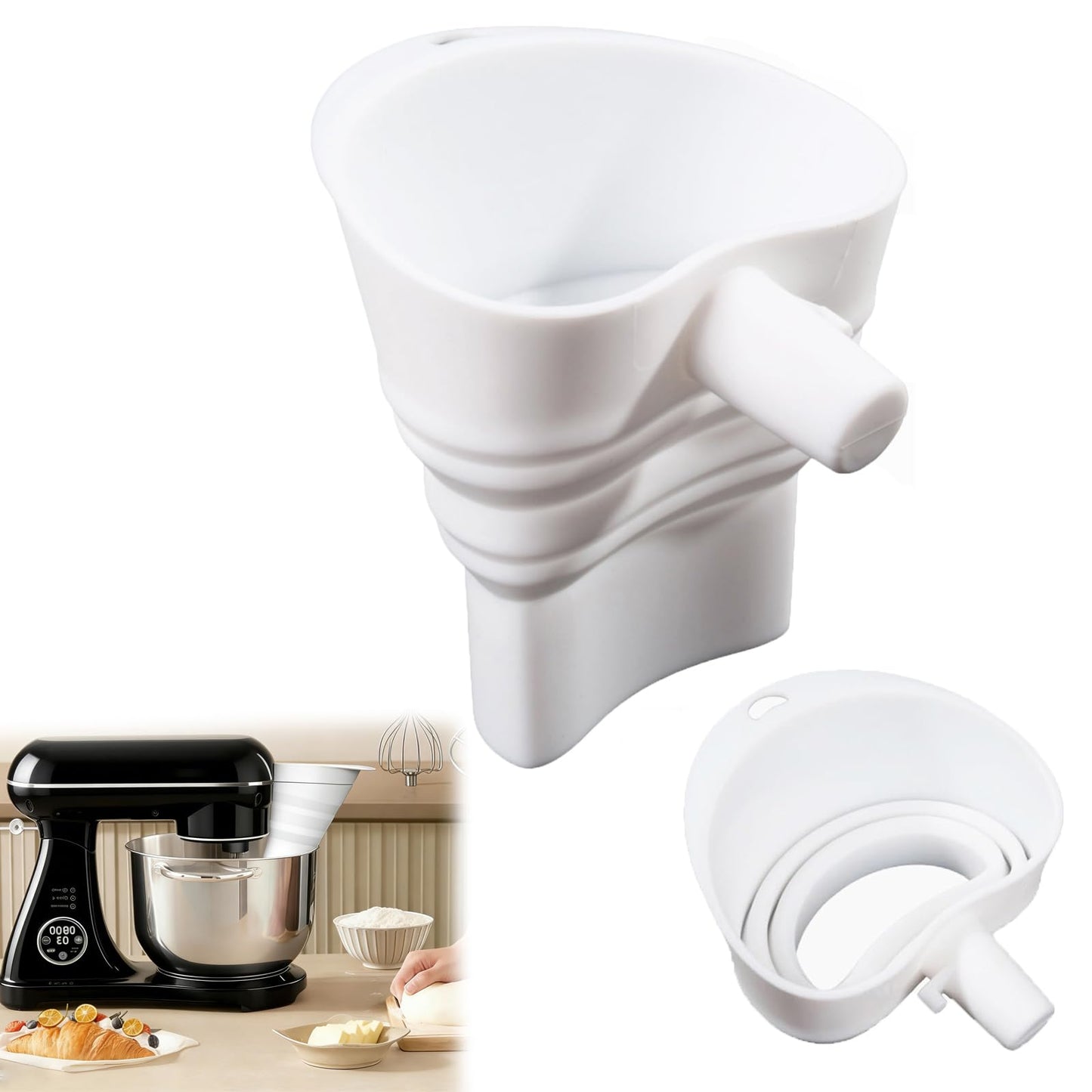 Flour Funnel for Kitchen Aid Mixer,Kitchenaid Attachments for Stand Mixer,Pour Spout for Kitchenaid Mixer,Cookie Countess Flour Funnel for Kitchen Aid,Perfect for Baking, Easy to Use, and Clean BST202