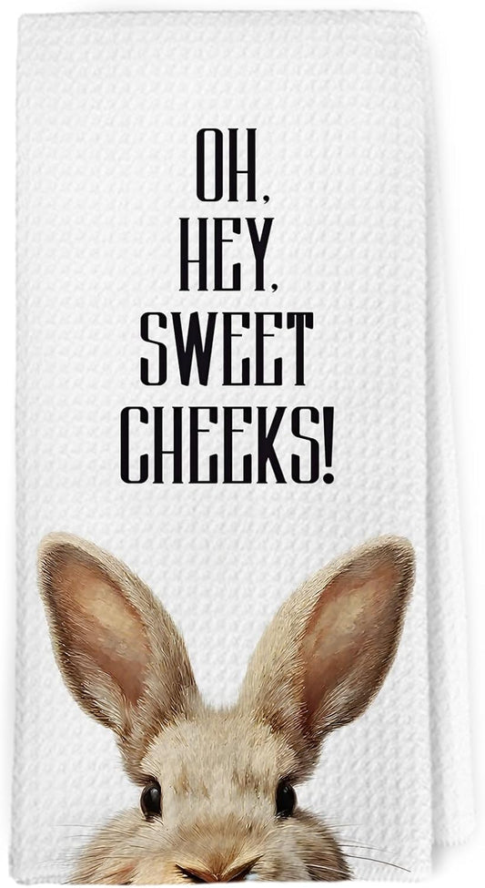 Dibor Bunny Kitchen Towels Dishcloth, Bunny Gifts for Women Girls, Rabbit Decor Dish Towels, Funny Farmhouse Cottagecore Rabbit Decorative Dish Towel Hand Tea Towel for Bathroom Kitchen, 16x24 in WN420