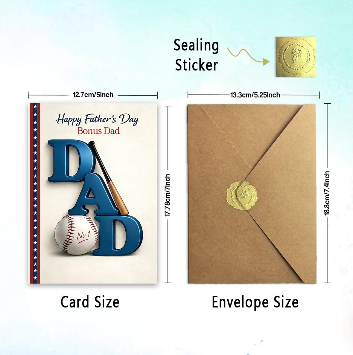 Funny Fathers Day Card for Dad, Fathers Day Gift from Daughter or Son, Blank Inside, with Kraft Envelope and Gold Seal Sticker BST220