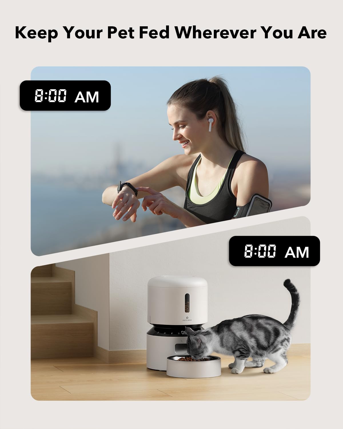 PETLIBRO Automatic Cat Feeder – 3L Programmable Pet Food Dispenser with Freshness Preservation, Timed Portion Control, Voice Meal Call & Dual Power Supply, Healthy Feeding for Cats & Small Dogs White