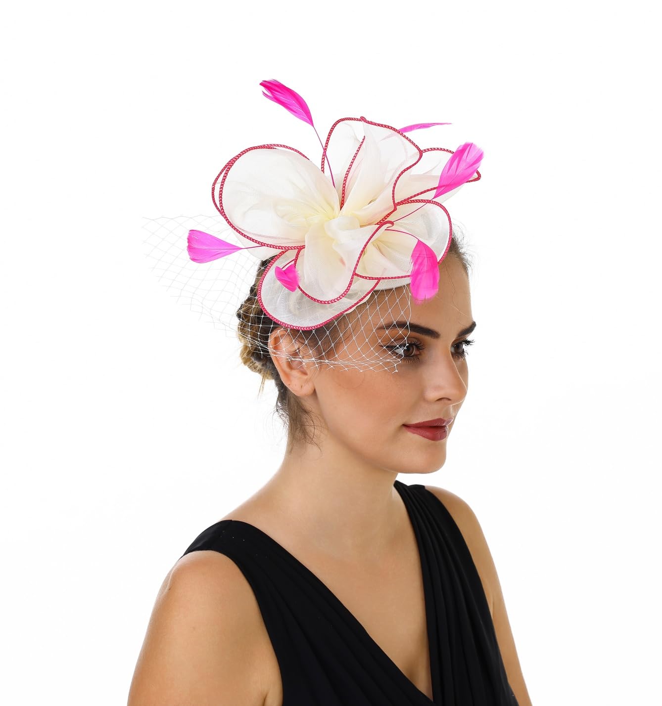 SAFERIN Fascinators Hat Flower Mesh Ribbons Feathers on a Headband and a Clip Tea Party Headwear for Girls and Women WN420