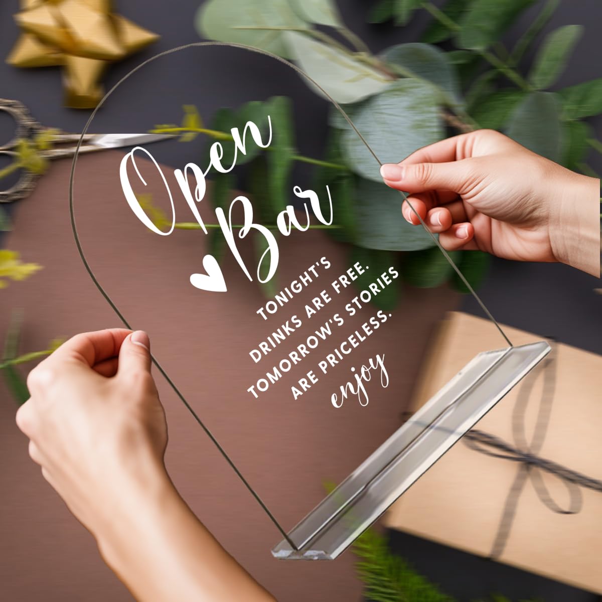 Acrylic Wedding Signs, Bridal Shower Decorations, Modern Arched Round Top Acrylic Table Top Sign with Holder for Wedding Reception Party Dinner - Can't Wait to See What Develops (Clear) BST326L