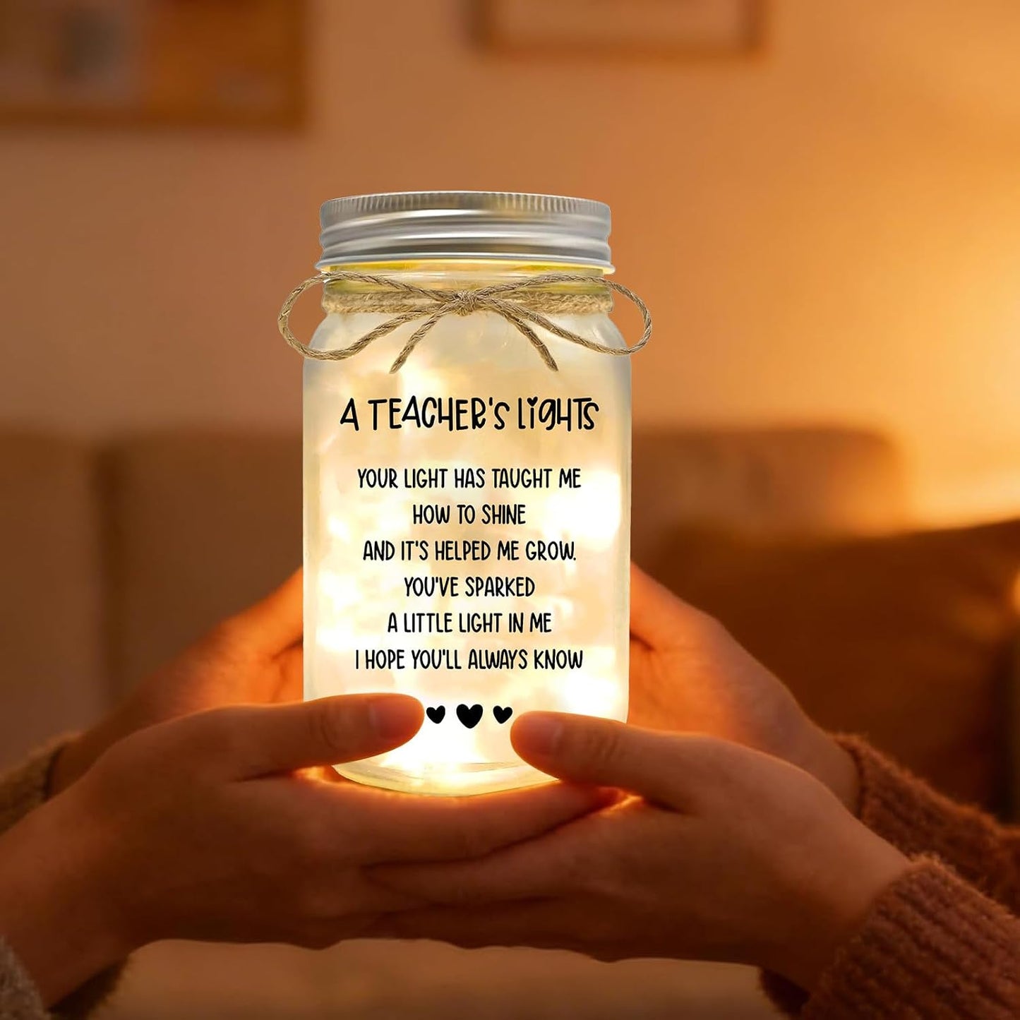 Kimoli Teacher Appreciation Gifts for Women Teacher Christmas Gift Mason Jar Night Lights with Warm Lights Home Decor BST326H