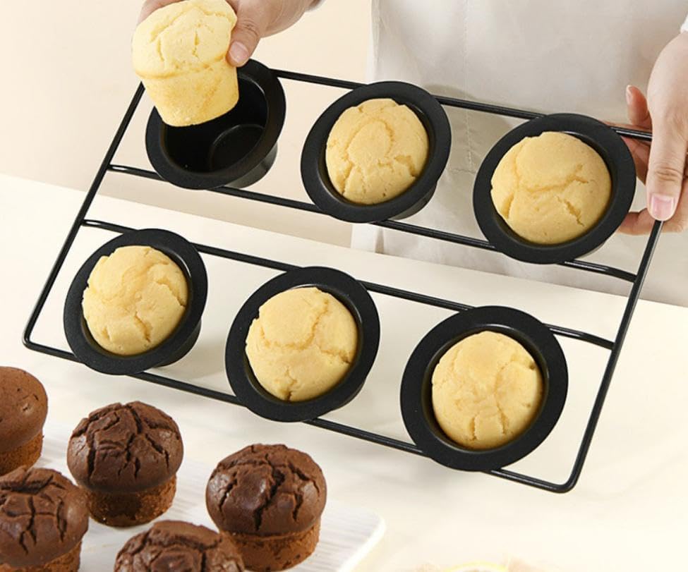 Carbon Steel Non-Stick Baking Mold, 6 Cups,Muffin and Cupcake for Baking with Metal Reinforced Frame WN420