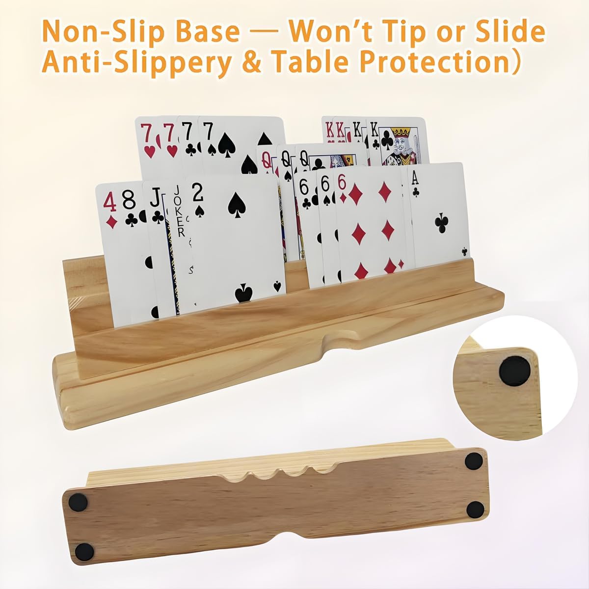 2PCS Card Holder Playing Cards 4-Slot Wooden Card Holder Playing Cards with Storage Bag Wooden Card Holders for Playing Card for Canasta and Bridge, Hands-Free Playing Card Holders for Adults, Kids, Seniors BST202