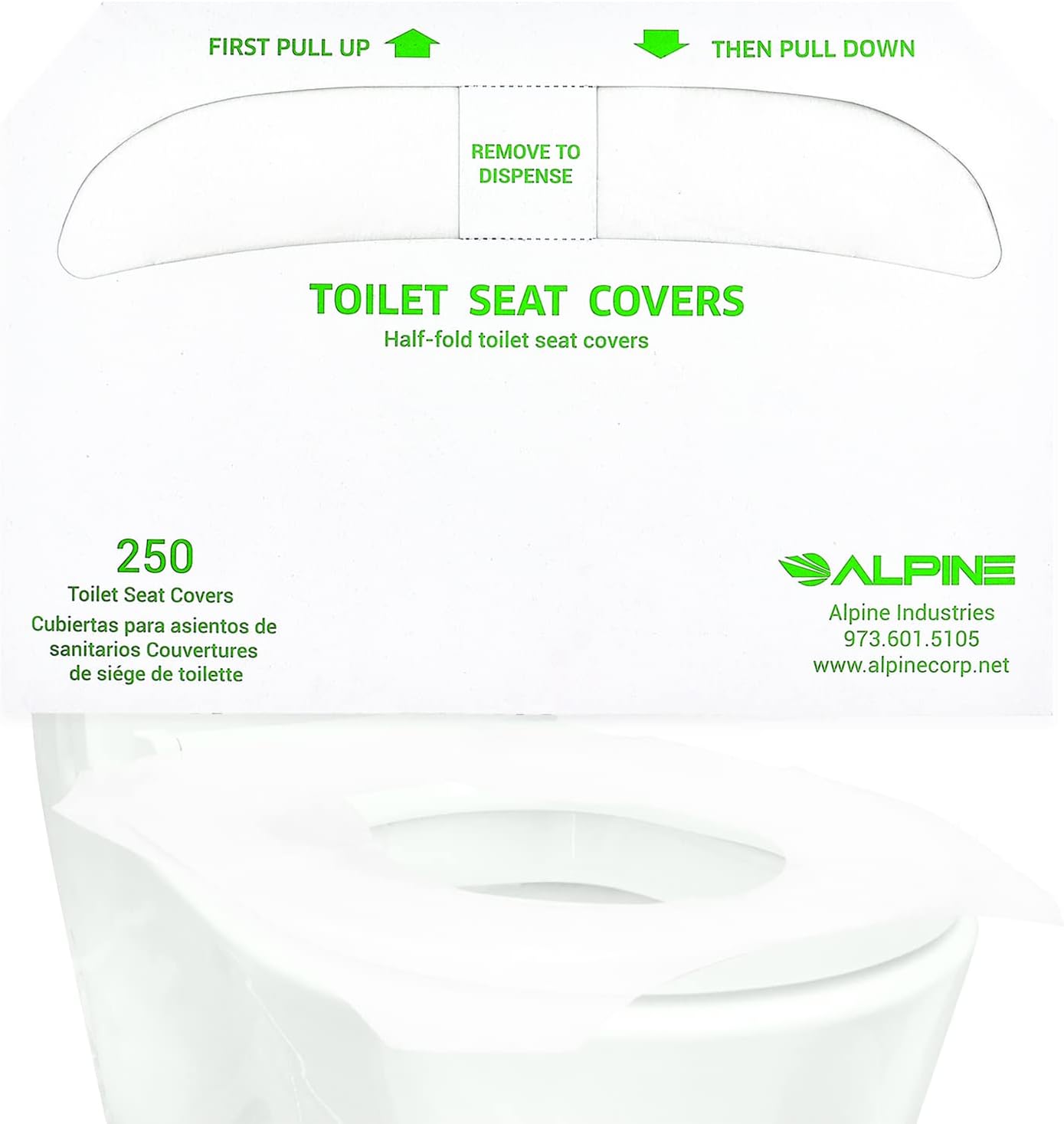 Alpine Industries Flushable Disposable Toilet Seat Covers for Public Bathroom - 250 Sheets Per Box - 3 Boxes - 750 Sheets