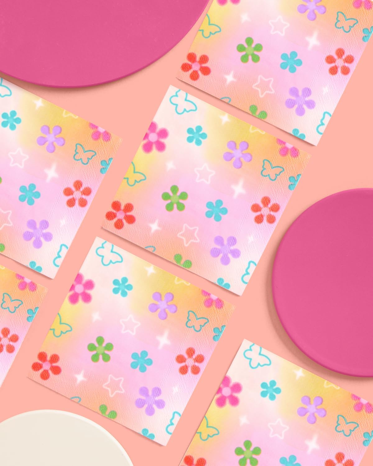 xo, Fetti Groovy Y2K Paper Napkins - 3-ply, 25 pcs | Rainbow Kids Party Decorations, Girls Bachelorette Supplies, Butterfly Birthday Tablescape, Pastel Flower Decor BST326L