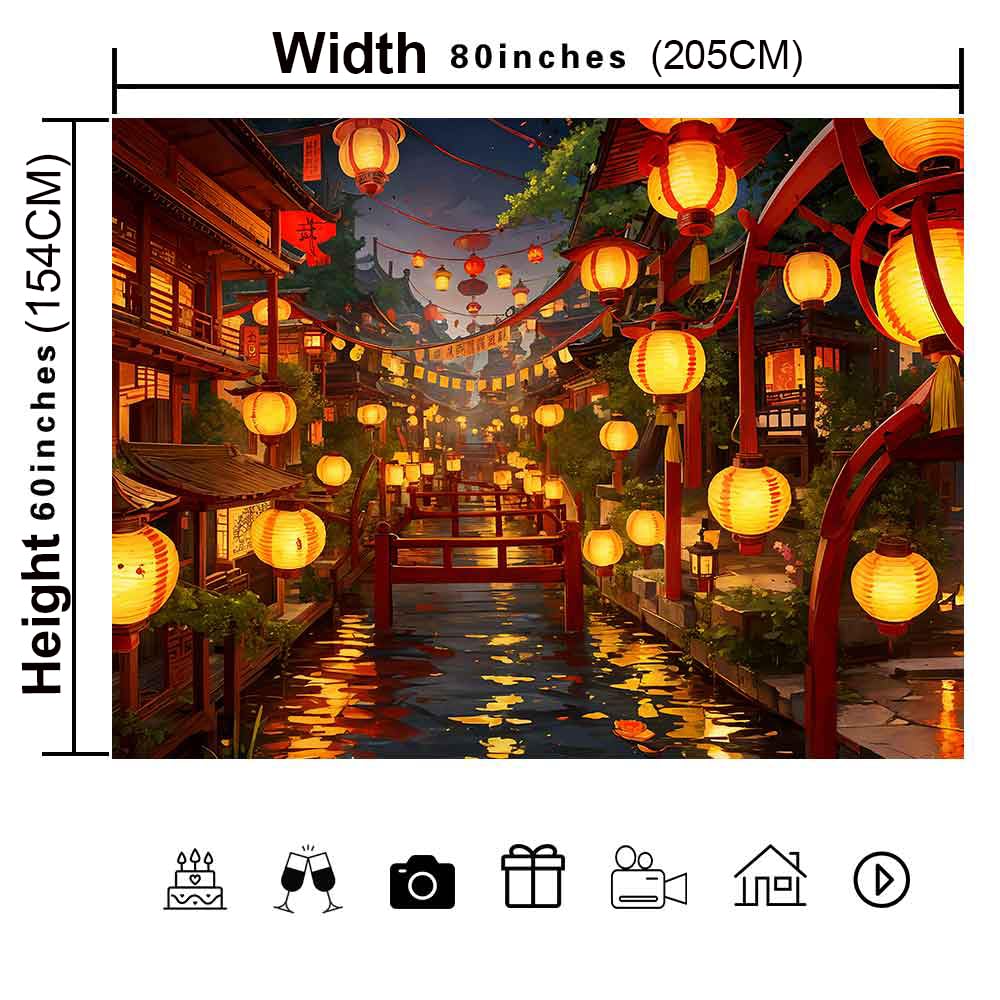 Ine Ive Japanese Tapestry Wall Hanging Large Size 93x71 Inch | Traditional Japan Streets filled with lanterns tapestry for Bedroom Living Room Dorm Office Restaurant Wall Decor BST202