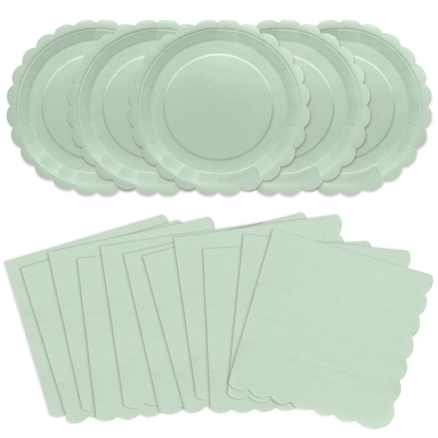 100 Pcs White Paper Plates and Napkins, 50 Pcs Guest White Party Supplies Including Scalloped Plates and Napkins for Independence Day Weddings, Parties BST326L