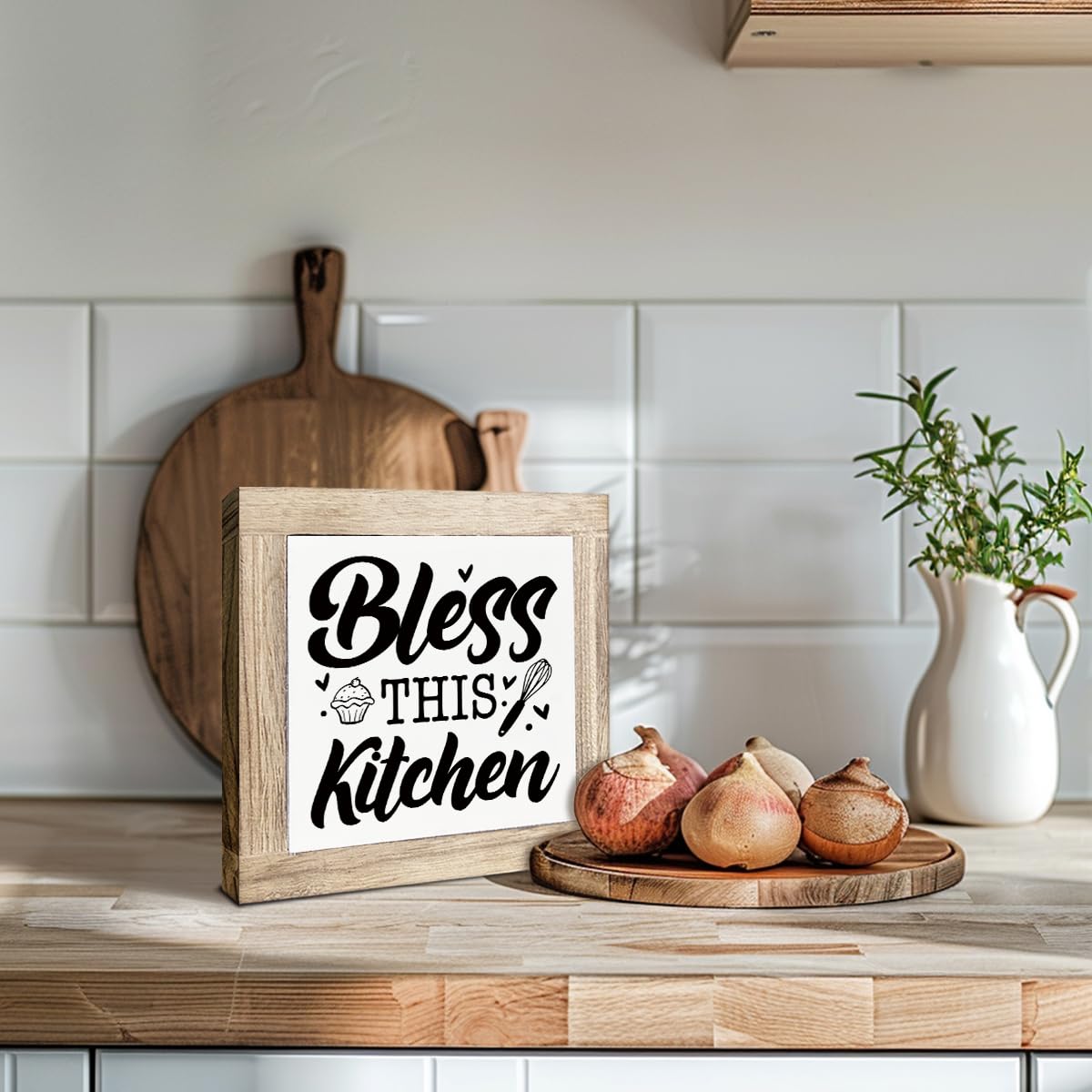 Just A Spoonful of Sugar Sign, Coffee Decor Sign, Rustic Kitchen Box Signs, Coffee Station Decor, Modern Farmhouse Home Decors for Kitchen Bar, Cafe Decors, Freestanding Wooden Plaque BST326L
