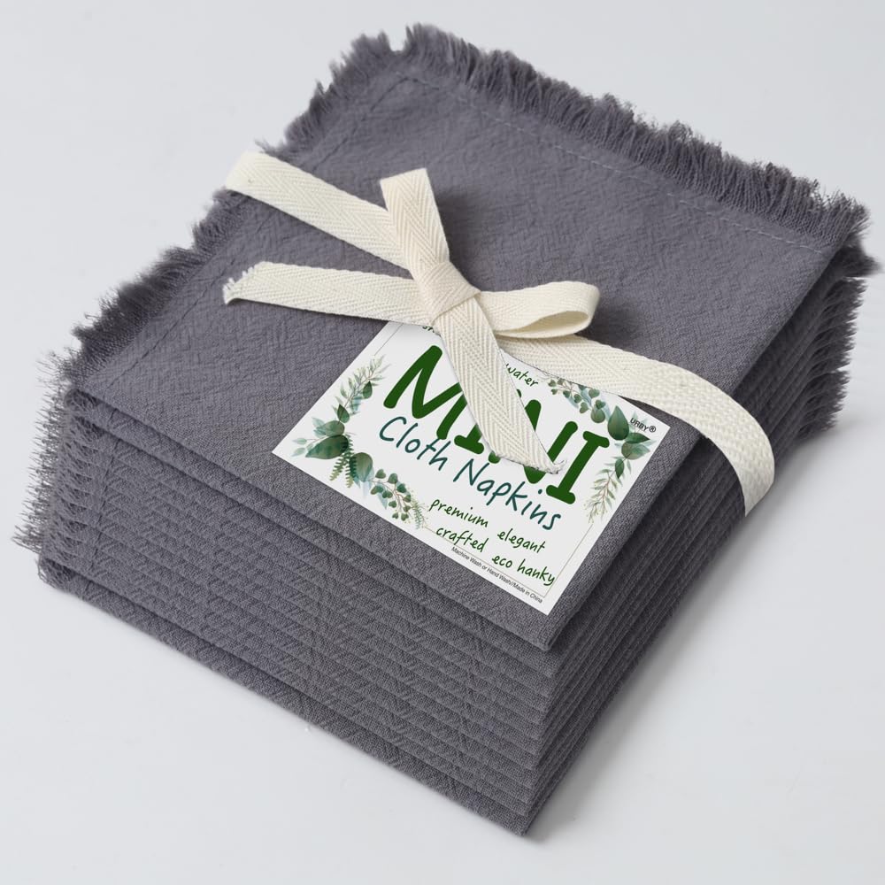 Eco Hanky 10x10in Reusable Small Cotton Napkins (Rustic Fringe), LPK,6pk | Ideal for Kids Napkins for Lunch, Suitable for Dinners, Weddings, Birthday, Cocktail Parties BST220