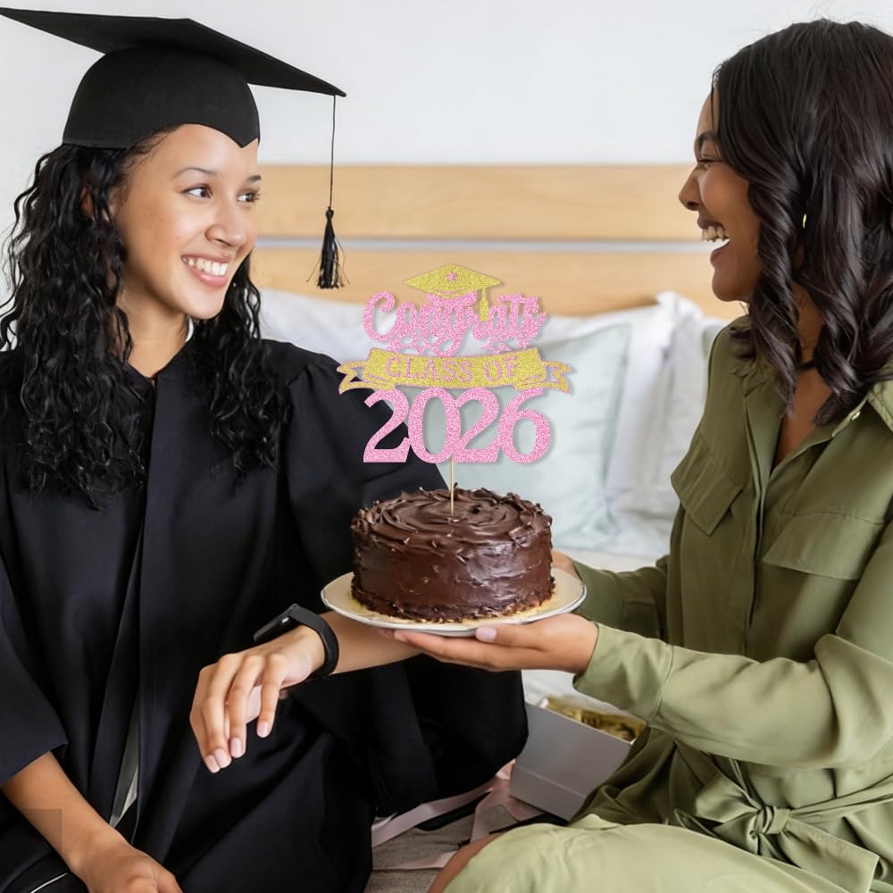 Congratulations Cake Topper,Congratulations 2026 Graduation | Cake Topper,Graduation, Wedding, Retirement, Birthday, Anniversary, Celebration Party Decorations Supplies (Black Gold) BST202