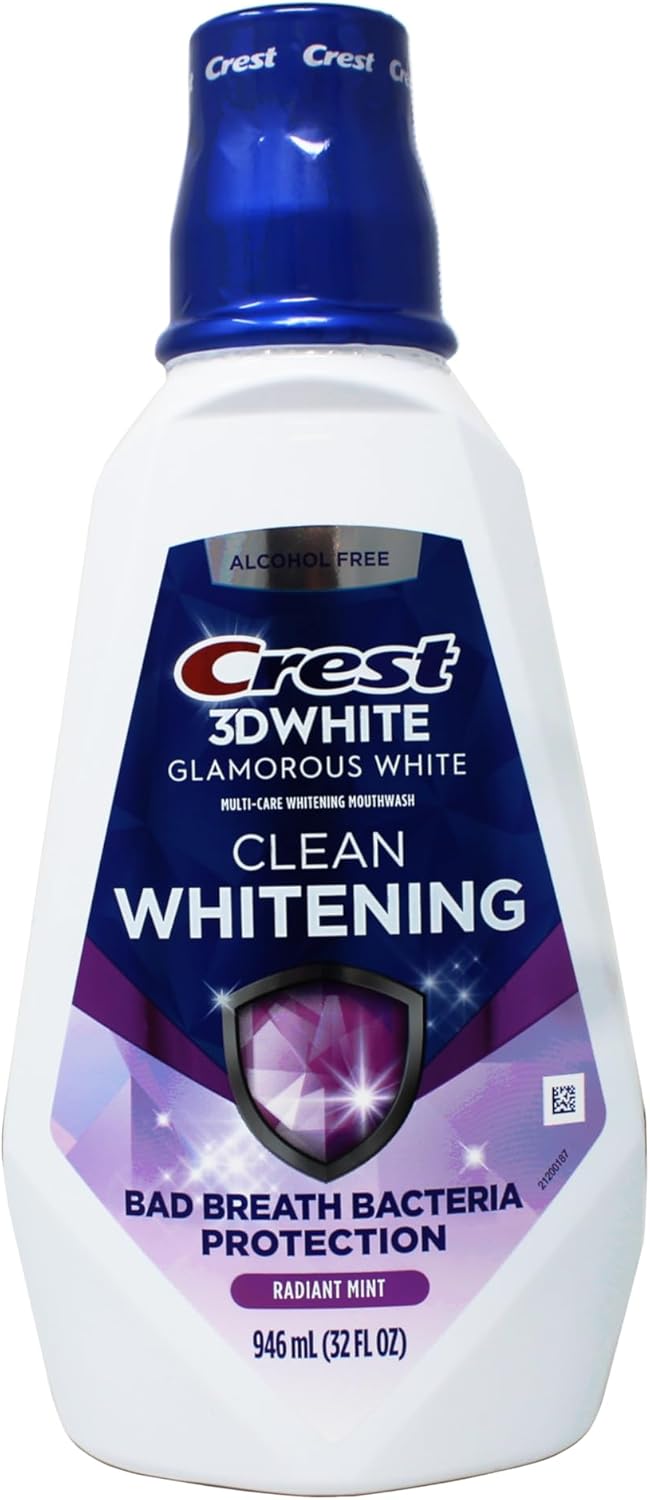 Crest 3D White Glamorous White Mouthwash, Alcohol Free Multi-Care Whitening Mouthwash, Arctic Mint, 32 fl oz (946 mL)
