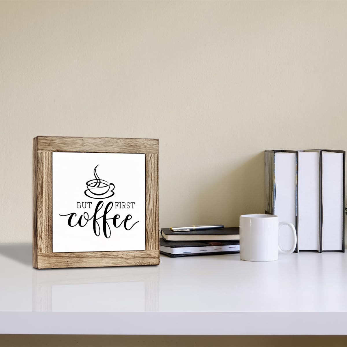 Funny Wooden Coffee Bar Decor Sign, Bar Decorations, in the Morning When Rise Give Me Jesus (and Coffee), Cafe Table Top Shelf Accessories, Cafe Signs Decor 5.9x5.9 Inches BST202