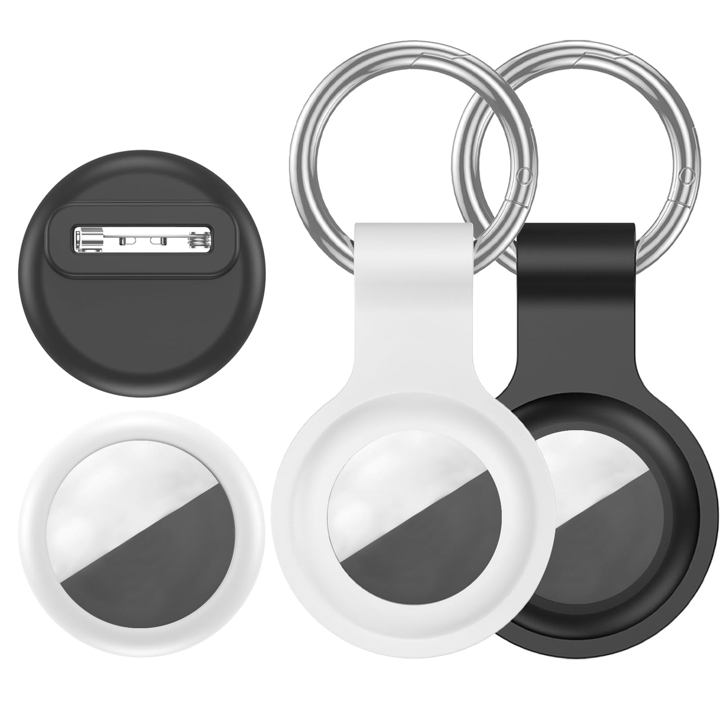 [4 Pack Family Set] Case Compatible with Apple AirTag Holder, 2 Keyring + 2 Pin-Style Secure Protectors, Durable Silicone Anti-Loss Shockproof GPS Cover for Kids, Pets, Bags, Luggage Tracking WN420