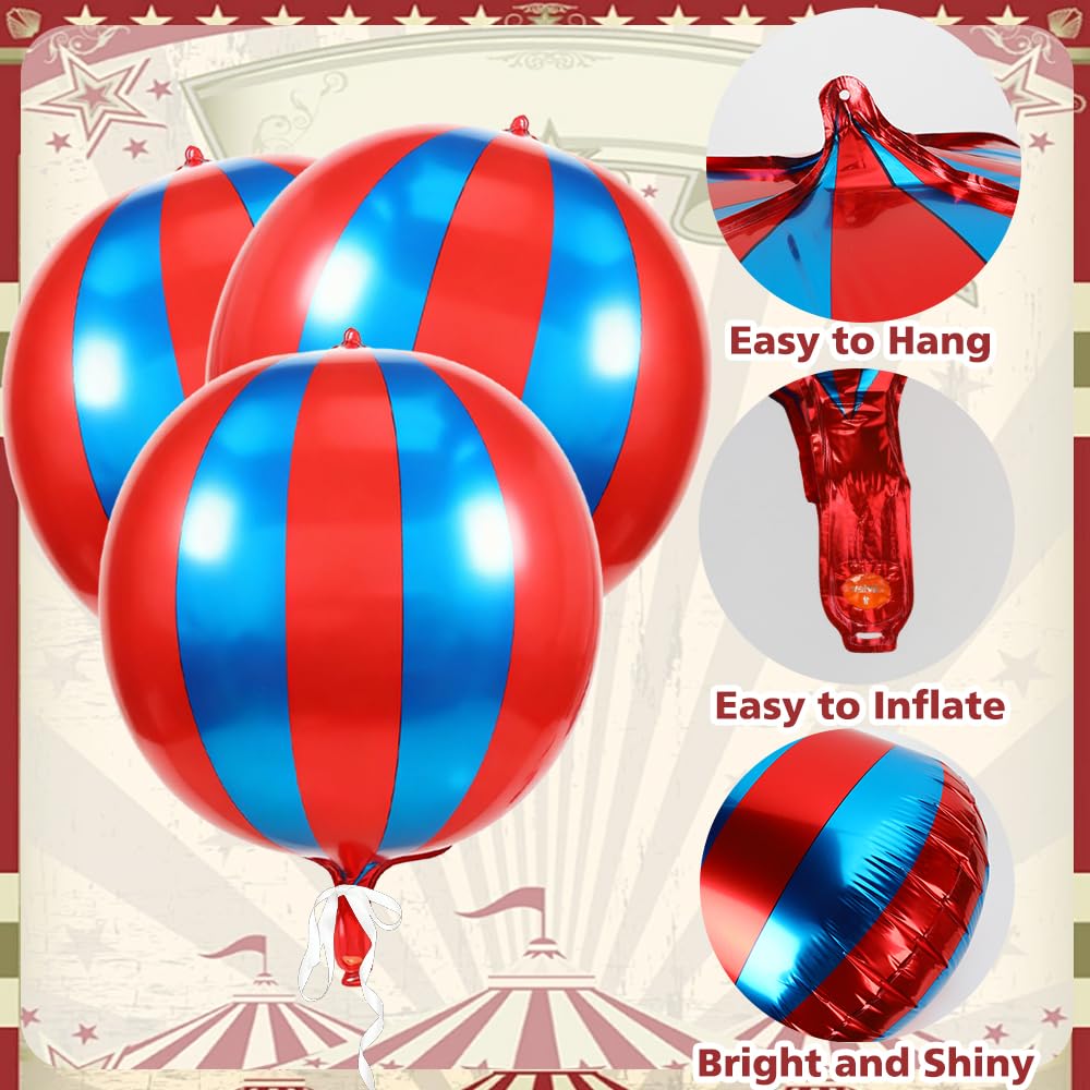 Carnival Theme Balloon 22inch Foil Red and White Balloons Circus Theme Party Decorations Carnival Candy Cane Balloons Striped Balloon Circus Decorations, 8pcs Decor for Birthday Party BST202