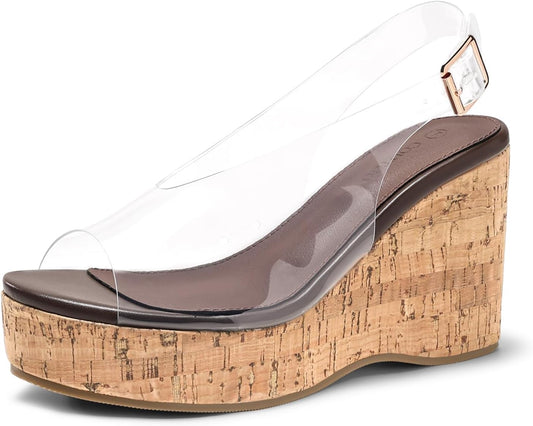 Coutgo Womens Platform Wedge Sandals Open Peep Toe Slingback Cork High Heels Summer Beach Shoes DD1210