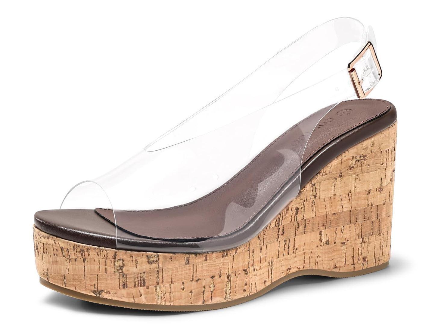 Coutgo Womens Platform Wedge Sandals Open Peep Toe Slingback Cork High Heels Summer Beach Shoes DD1210