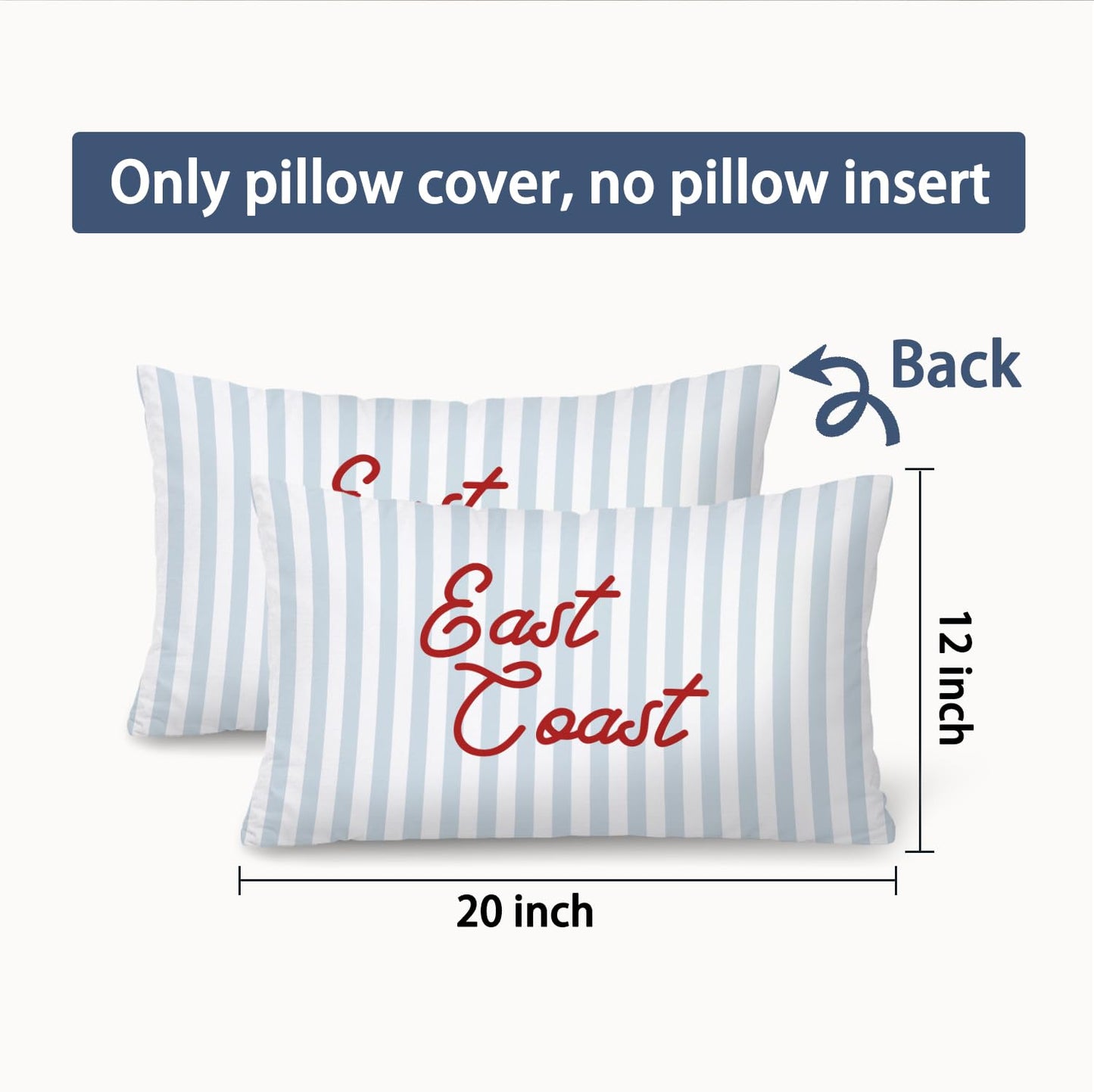 Coastal Beach Girly Room Decor 12x20 Pillow Cover, Preppy Beach Navy Blue Bikini Striped Decorative Lumbar Pillow Covers for Girls Bedroom College Dorm Sofa Couch BST326L