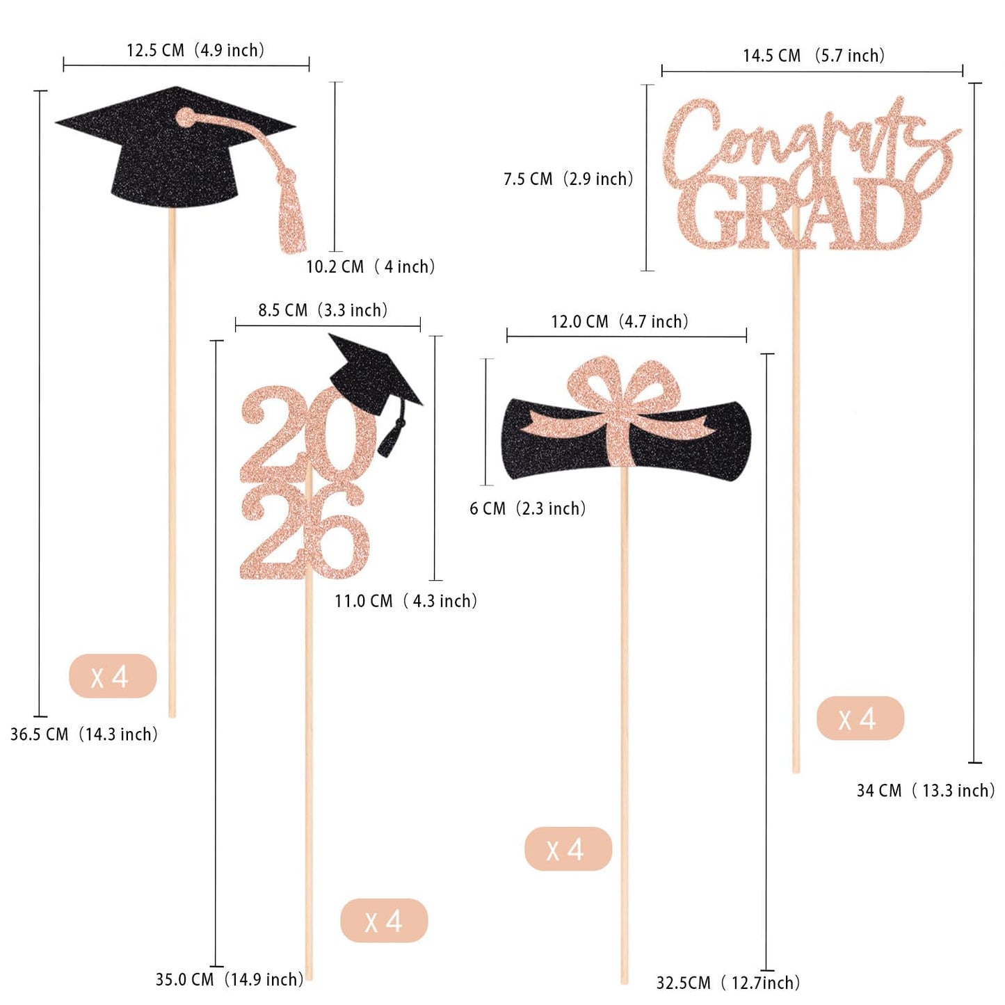 Graduation Centerpieces Class of 2026, 16 PCS Red Blue Double-Sided Table Toppers, Congrats Grad Party Decorations Supplies (Set of 4 Designs) WN420