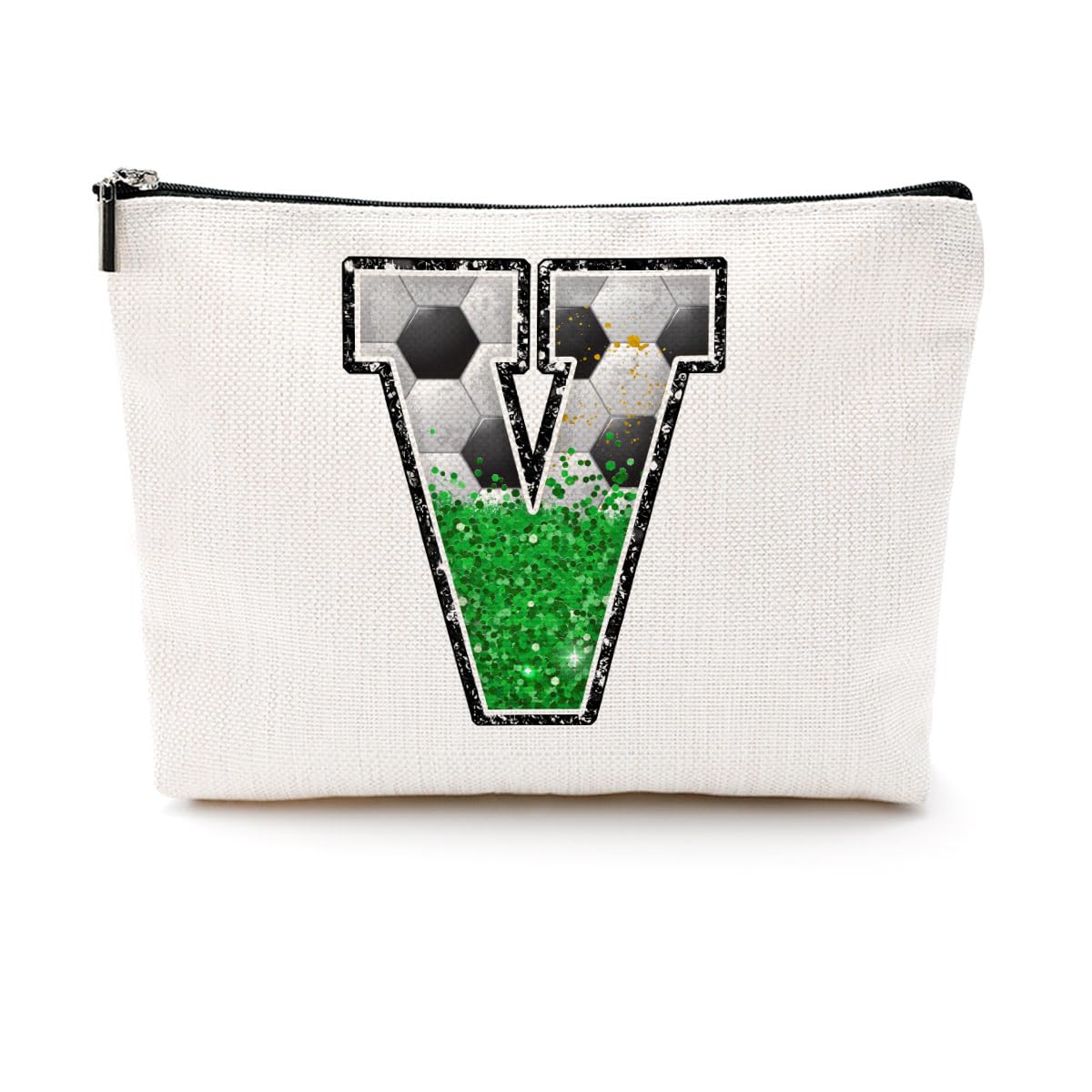 Soccer Gifts Initial Makeup Bag Soccer Girl Gifts Cosmetic Bag Letter D | Monogrammed Zipper Pouch Soccer Accessories for Girls Women Player Coaches Friend Graduation Birthday Gifts BST202