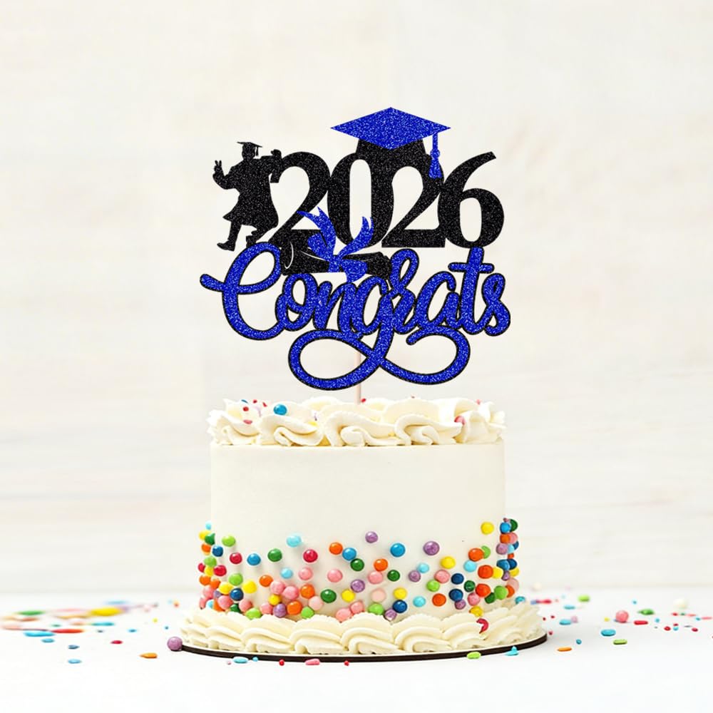 24Pcs Graduation Cupcake Topper, Glitter Class of 2026 Cupcake Topper Supplies for 2026 Congrats Grad Cap Diploma Cake Decor Graduate Celebration Party Cake Decorations Supplies (Black - 24) BST326L