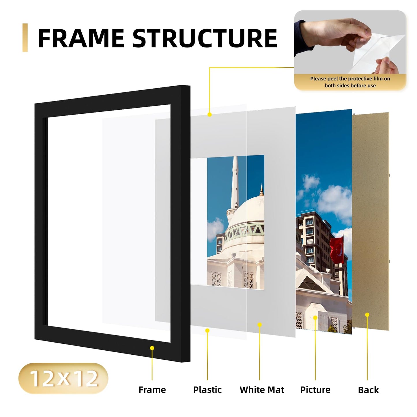 YESKAY 8x10 Picture Frame Set of 9, Display Pictures 5x7 with Mat or 8 x 10 Without Mat, Multi Photo Frames for Wall Mounting or Table Top Display, Blue BST326H