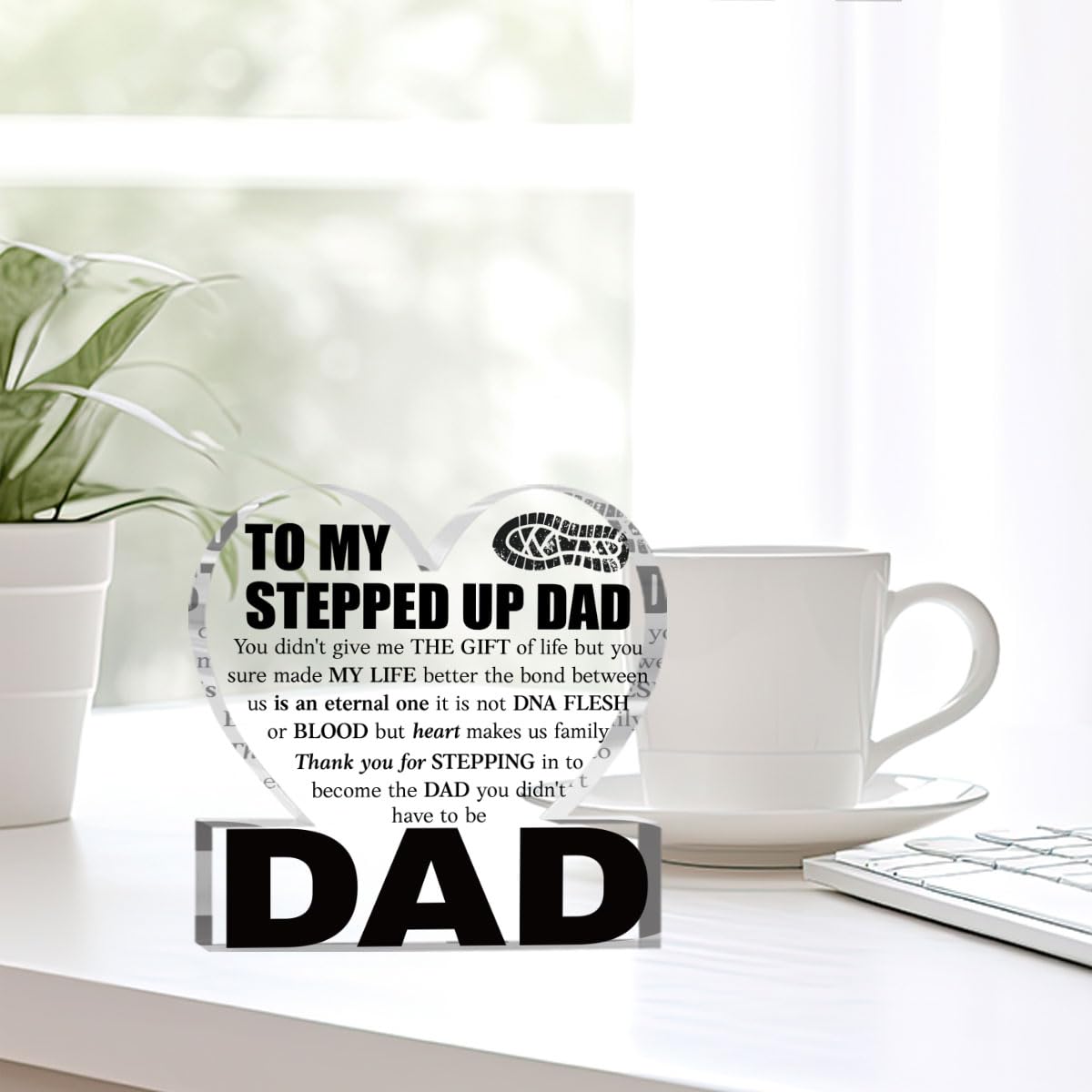 Fathers Day Bonus Dad Gifts Best Stepdad Gifts from Stepdaughter Stepson Funny Birthday Gift for Stepfather Heart Acrylic Sign Decor 4 X 4 Inches BST202