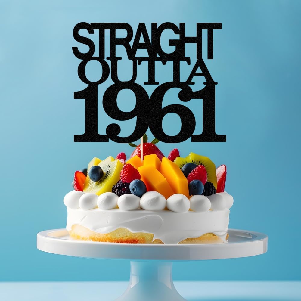 Black Glitter Straight Outta 1961 Cake Topper,Hello 65,Funny 65th | Birthday Cake Topper,65 Fabulous,Cheer to 65 Years,Men and Women 65th Birthday/Wedding/Anniversary Party Decorations BST202