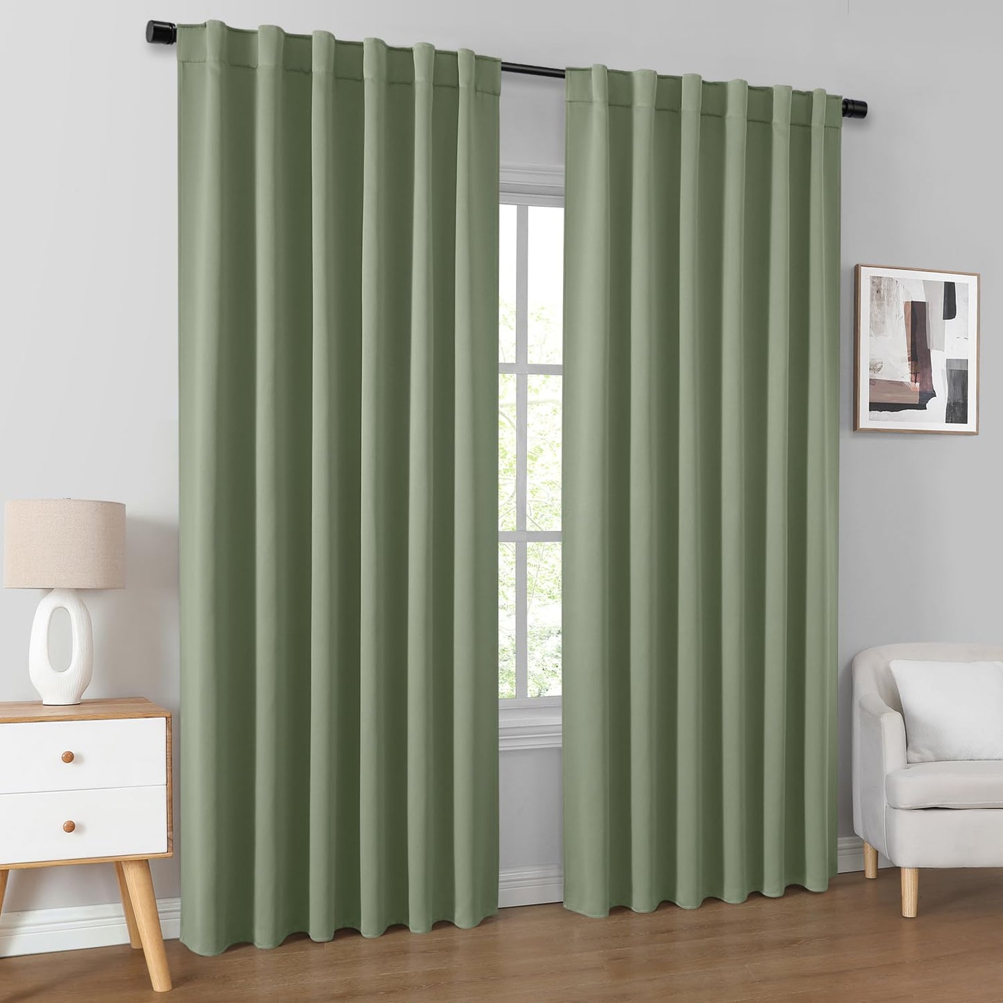 HOMEIDEAS Blackout Curtains, 2 Pages Grey Gray Room Darkening Bedroom Pinch Pleated Curtains Thermal Insulated Back Tab Rod Pocket Drapes for Bedroom, W52 x L63 BST326H