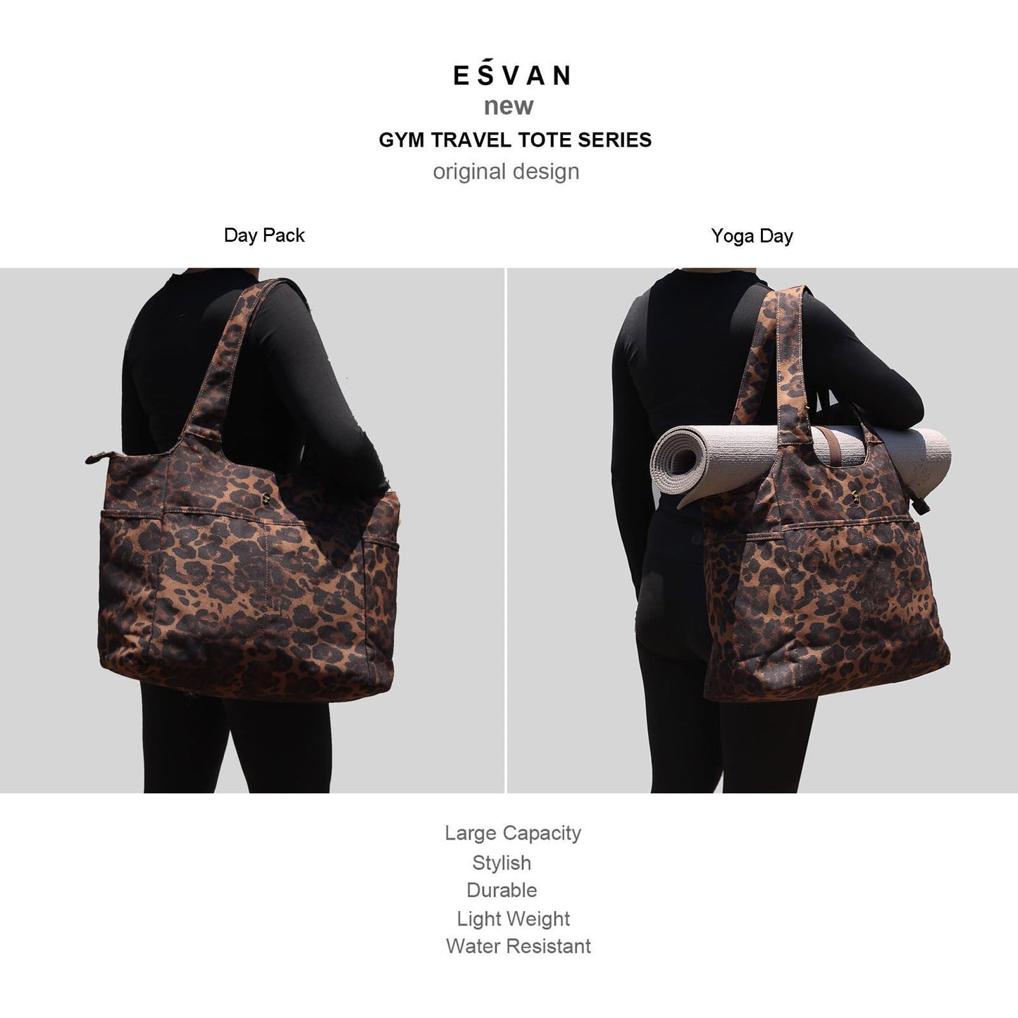 ESVAN Yoga Tote Bag Mat bag Women Shoulder Bags Carryall Tote for Travel Office Workout Gym Nurse Beach BST326H