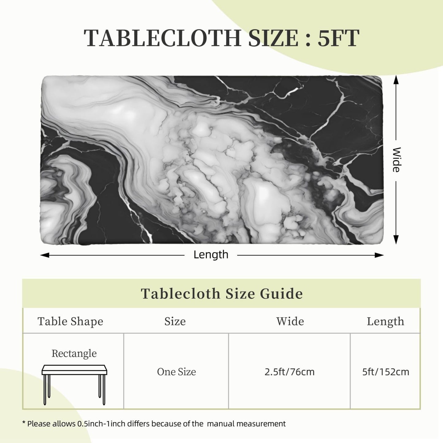Blue Marble Rectangle Tablecloth with Elastic Edge, 5FT Table Cloths Washable Reusable Rectangular Table Cover for Kitchen Dining Party, 60" L X 30" W BST202