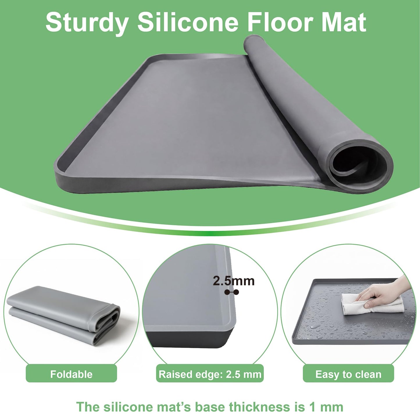 27 x 27 Inch Washing Machine Drain Pan, Silicone Washer Pan, Grey | 2cm Raised Waterproof Edge, Washer and Dryer Mat for Floor Protection, Fits Compact Washers Up to 3.5 Cu.Ft. BST220