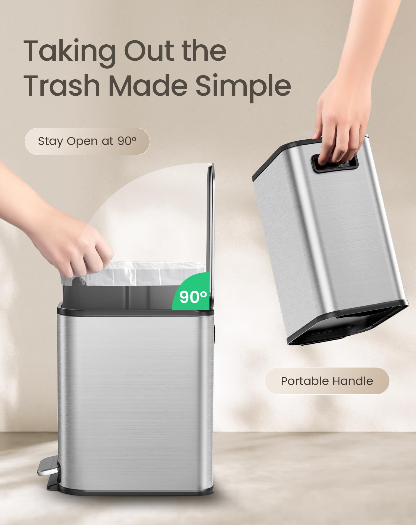 Cesun Small Bathroom Trash Can with Lid Soft Close, Step Pedal, 5 Liter / 1.3 Gallon Stainless Steel Garbage Can with Removable Inner Bucket, Waste Basket for Bathroom, Bedroom (White) DD1210