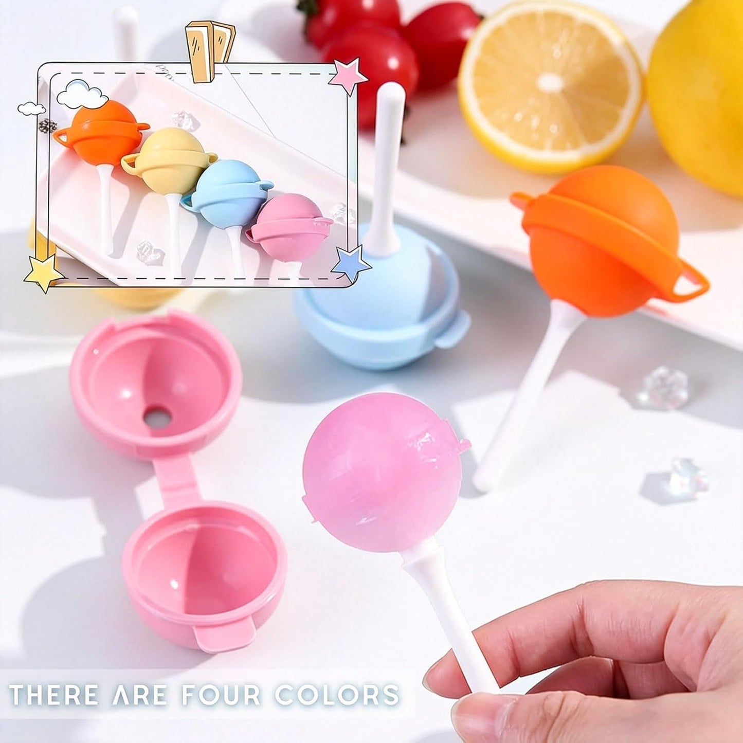 Silicone Lollipop Ice Cream Maker Molds，Ice Pop Molds Popsicle Maker， Colorful Diy Popsicle Maker For Summer Parties, Creative Sphere Popsicle Mold For Home (4pcs) BST202