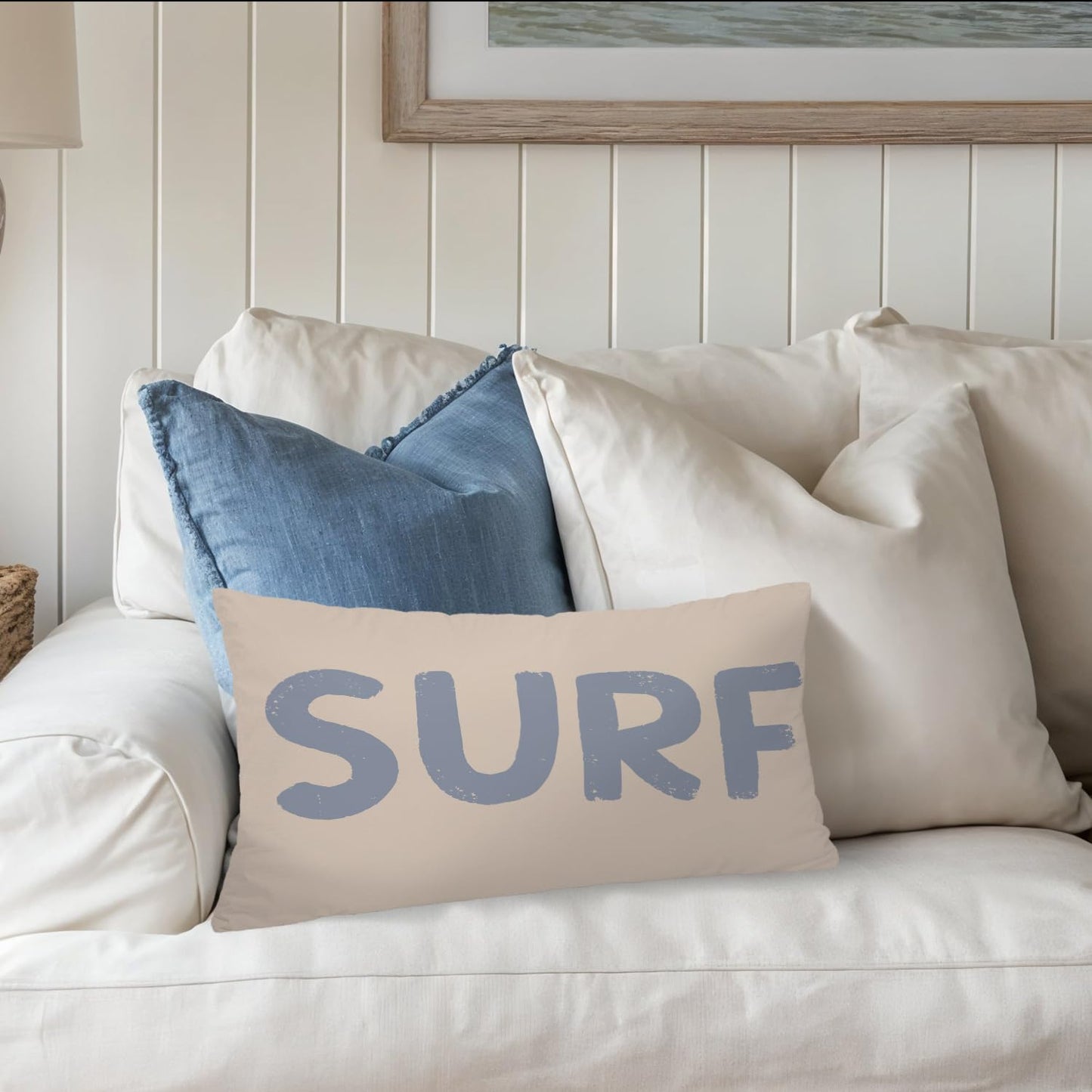 Coastal Beach Girly Room Decor 12x20 Pillow Cover, Preppy Beach Navy Blue Bikini Striped Decorative Lumbar Pillow Covers for Girls Bedroom College Dorm Sofa Couch BST326L