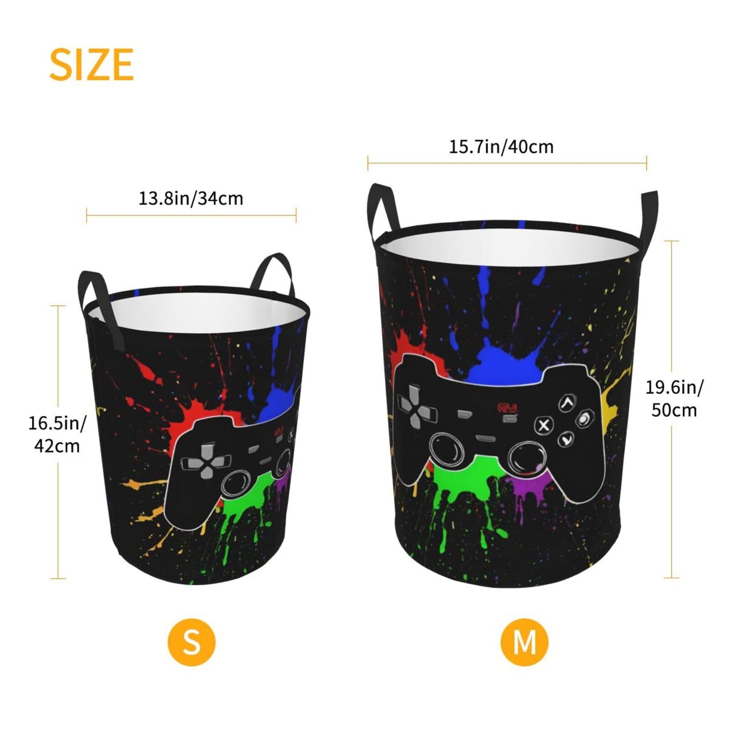 38L Round Laundry Hamper Video Game Controller Background Storage Basket Waterproof Coating Gaming Gadgets Organizer Bin For Nursery Clothes Toys BST202