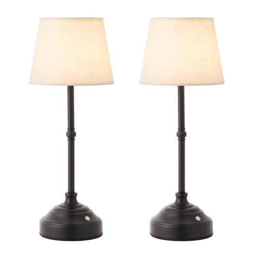 2 Pack Cordless Table Lamp, Rechargeable Desk Lamp with Fabric Shade, Battery Operated Lamp 3 Color Stepless Dimming, Small Touch Bedside Lamp Home Decor for Dining, Counter (Brushed Gold)