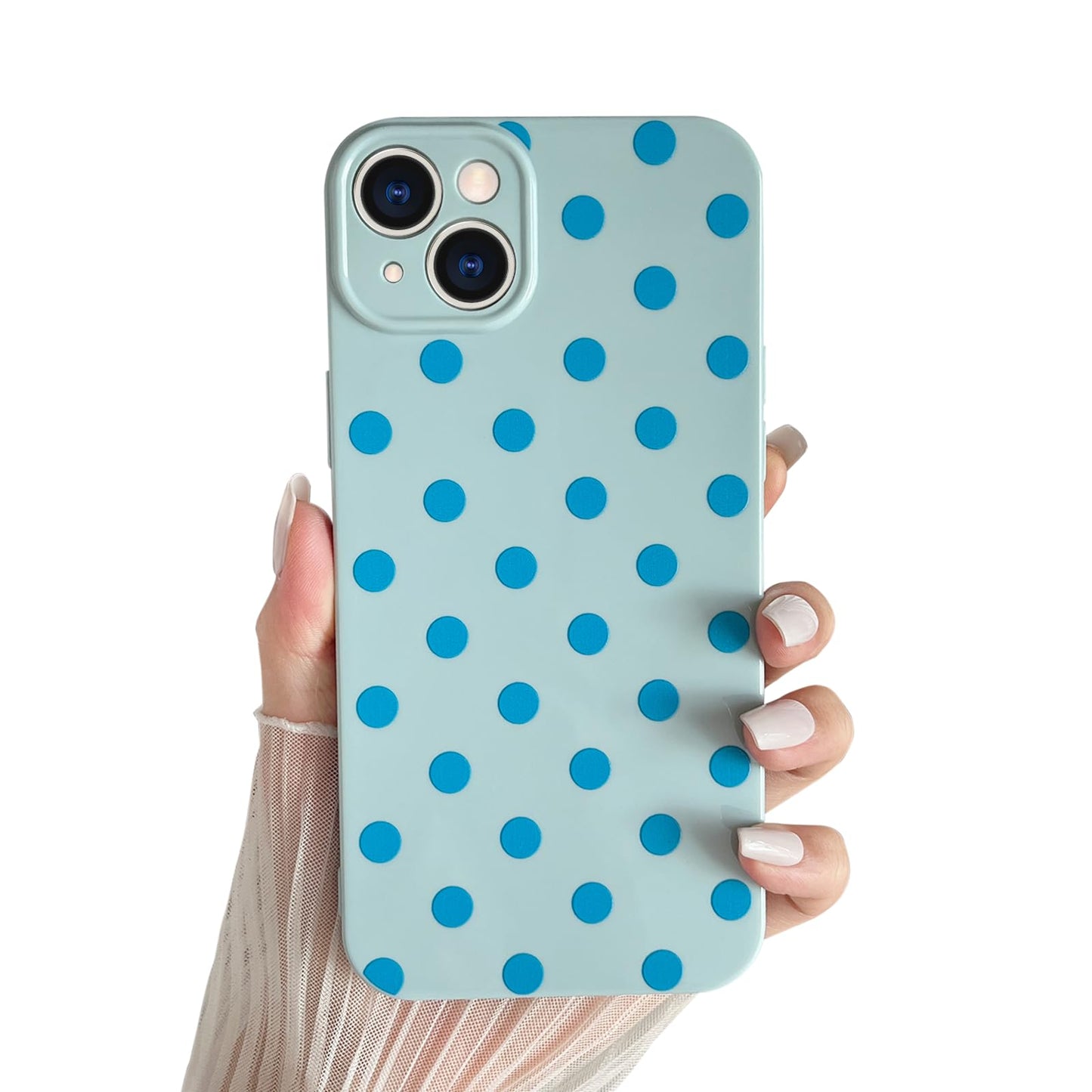 Skyseaco Compatible with iPhone 15 Case Cute Polka Dot Phone Case Soft Slim TPU Shockproof Phone Cover Full Camera Protection for Women Girls - Black WN420